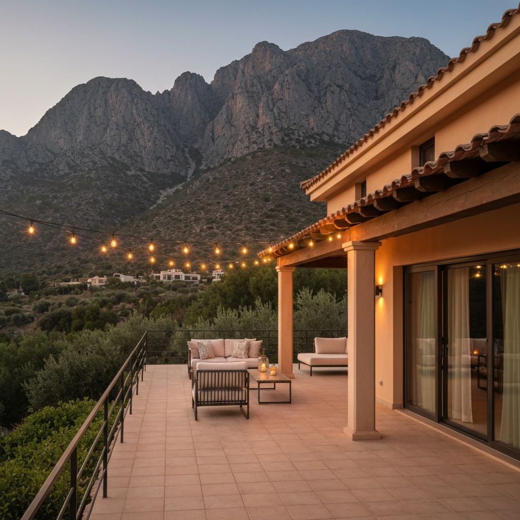 Beautiful backyard with ambient lighting and outdoor sound system
